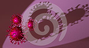 Three Virus purple model of respiratory syndrome coronavirus spotlighted with shadow