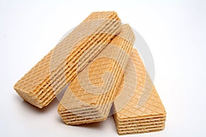 Three wafers with a vanilla cream the top view