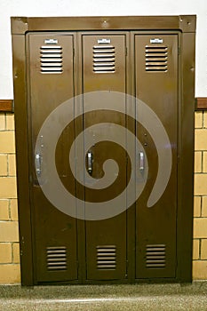 Three wall mounted storage cupboard lockers