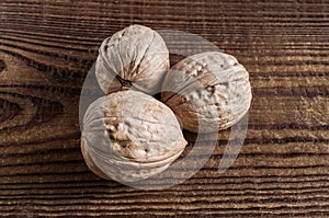 three walnuts close-up