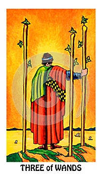 Three of Wands Tarot Card Travel Foreign Lands Growth Moving Forward with Plans Looking to the Future Good Fortune