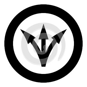Three way direction arrow icon black color in circle