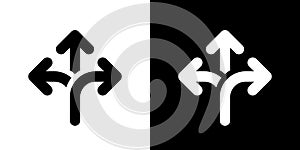 Three-way direction arrow icon vector in round shape style