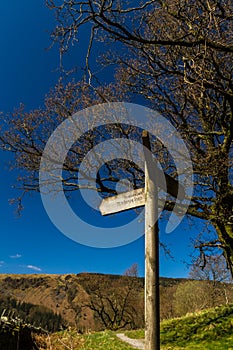 Three way finger post, pointing to Permissive Path, Thirlmere Loop photo