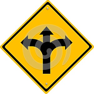 Three Way Fork Road Sign