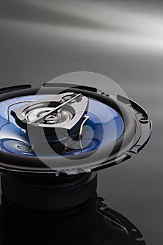 Three-way speaker system, coaxial speaker, car audio music, subwoofer. Top view photo