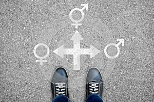 Three ways crossroad - man, woman or transexual