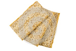 Three wheat crispbreads isolated on white background