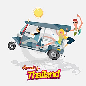three wheels car with tourism. tuk tuk. Bangkok Thailand - vector