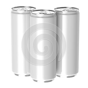 Three white beverage drink can, PNG transparent ba