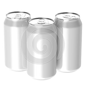 Three white beverage drink cans, PNG transparent b