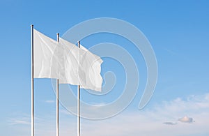 Three white blank corporate flags waving in the wind