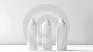 Three White Bottles Placed on White Background