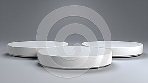 Three white circle Empty podium mockups