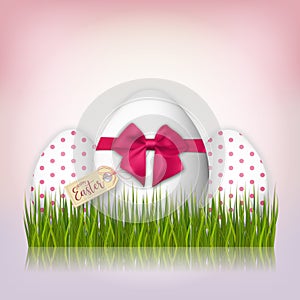 Three white Easter eggs. Easter background