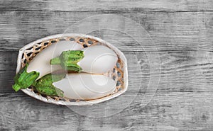 Three white eggplant