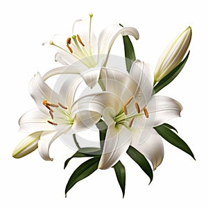 Hyperrealistic White Lily Flowers On White Background photo