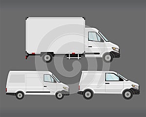 three white mockup vehicles