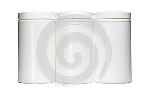 Three white plastic containers