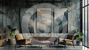 Three White Posters Mockup Template AI Generated