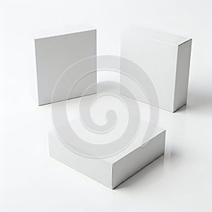 Three white rectangular blocks on a plain white background for graphic design