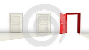 Three white and red doors