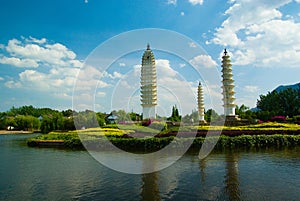 Three white towers in yunnan province