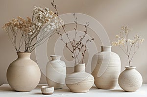 Three White Vases on Table