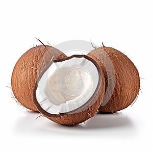 Three Whole Coconut Isolated On White Background