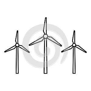 Three wind turbine icon in linear style. Vector.