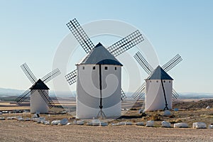 Three windmills at Campo de Criptana La Mancha, Spain