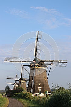 Three windmills on a row to keep the Driemanpolder dry in Stompwijk, Leidschendam the Netherlands