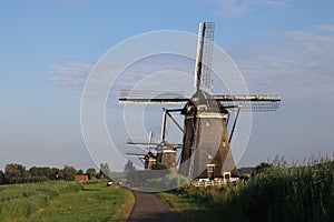 Three windmills on a row to keep the Driemanpolder dry in Stompwijk, Leidschendam the Netherlands