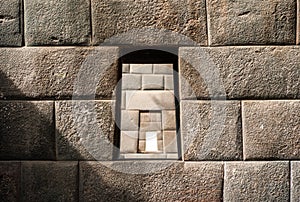 Three Windows in Inca Wall in Coricancha Ruins