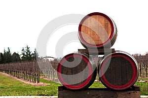 Three wine barrels