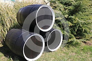 Three wine barrels