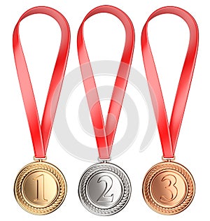 Three winning places concept. Medals with Ribbon