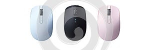Three wireless computer mice isolated on transparent background