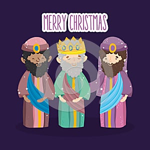Three wise kings characters manger nativity, merry christmas