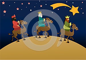 Three wise men bring presents to Jesus