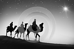 Three Wise Men Camel Travel Desert Bethlehem Concept photo