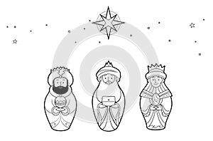 Three Wise Men cartoon coloring page for children