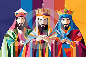 The three wise men. Christianity tradition at Christmas. Generative Ai