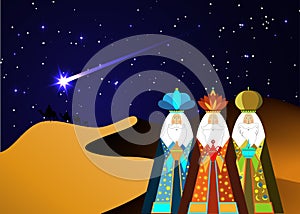 Three wise men Christmas. Three biblical Kings, Caspar, Melchior and Balthazar. Bethlehem Nativity concept, Epiphany photo