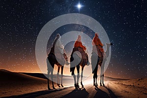 Three wise men follow the Christmas star