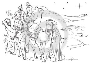 Three wise men following the star of Bethlehem