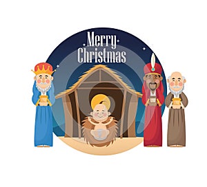 Three wise men with gift and baby jesus design