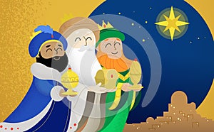 Three wise men with gifts to Bethlehem