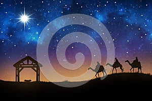 Three wise men go for the star of Bethlehem