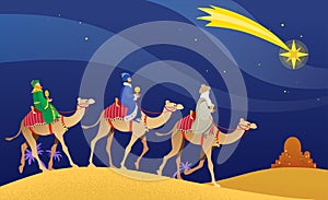 Three Wise Men journey on camels backs